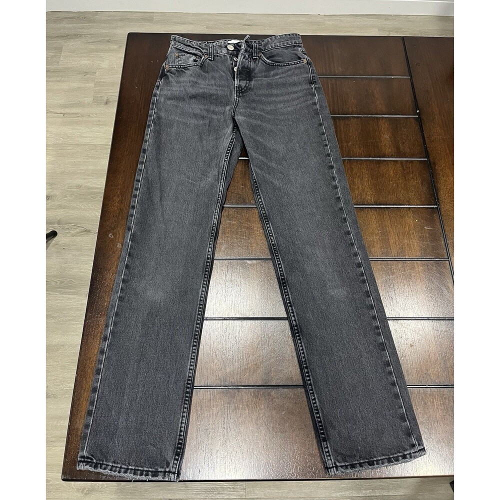 Zara Womens High Waisted Straight Jeans Washed Black Denim Size 2 USA EUR 34